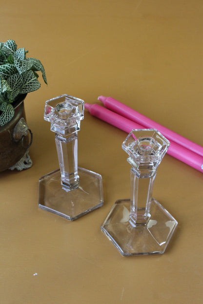 Pair Glass Candlesticks - Kernow Furniture