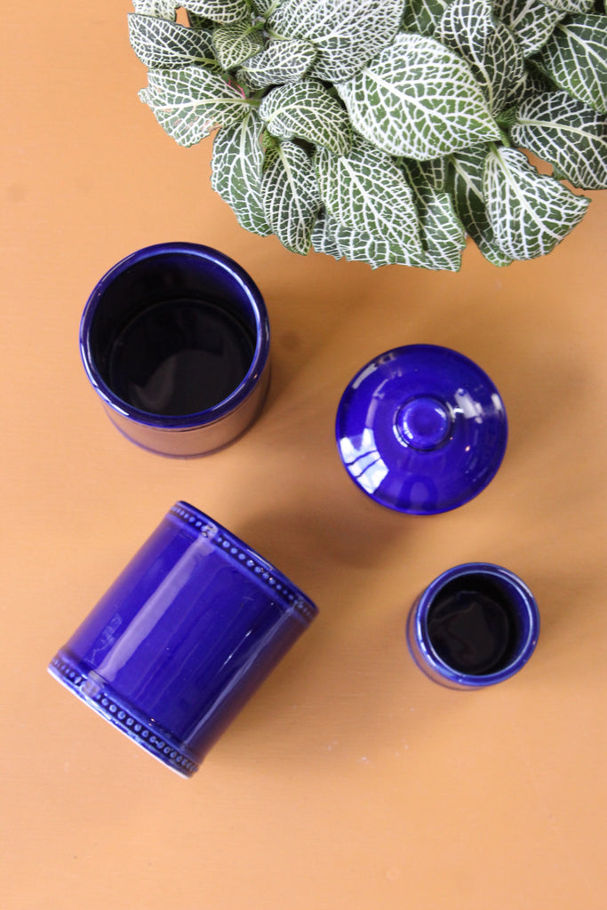 Blue Glazed Pots - Kernow Furniture