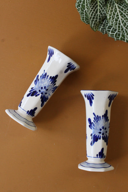 Pair Blue & White Delft Vase - Kernow Furniture