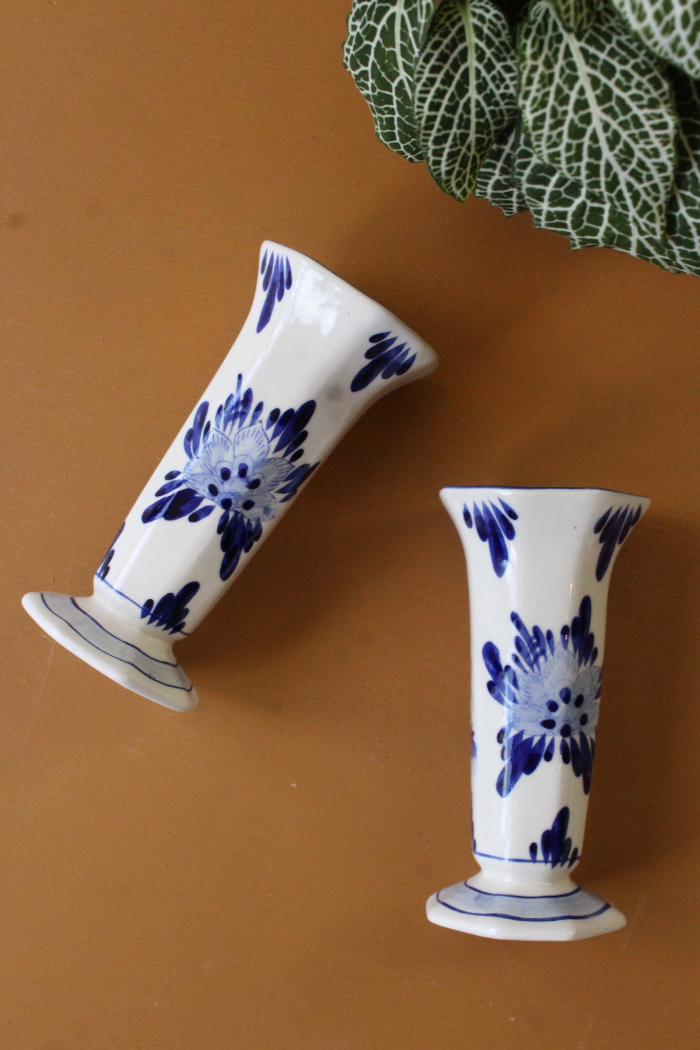 Pair Blue & White Delft Vase - Kernow Furniture