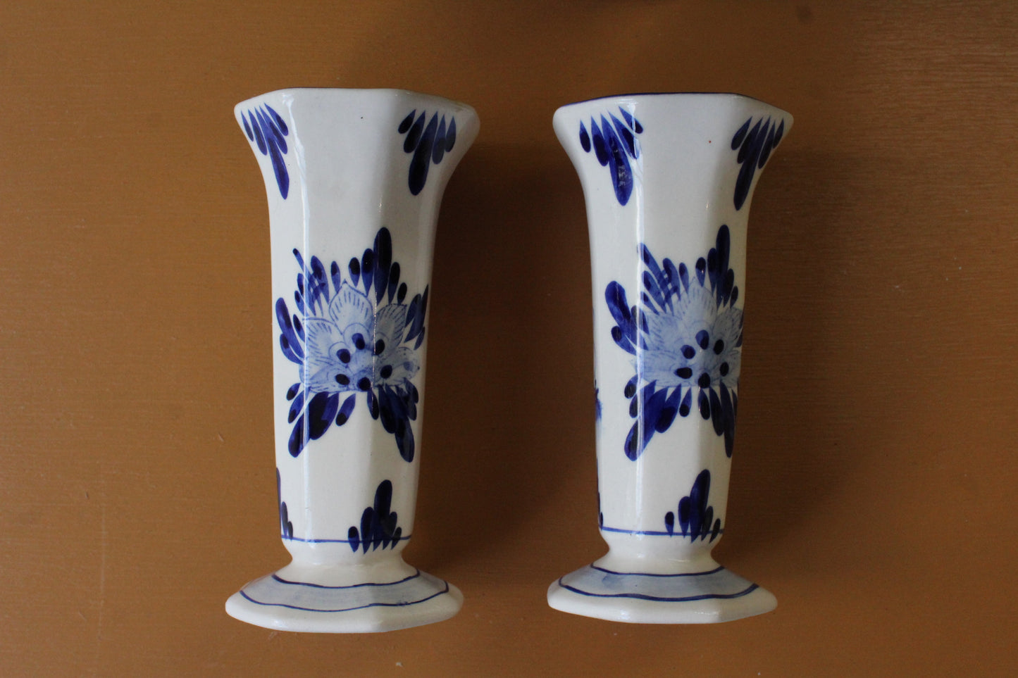 Pair Blue & White Delft Vase - Kernow Furniture