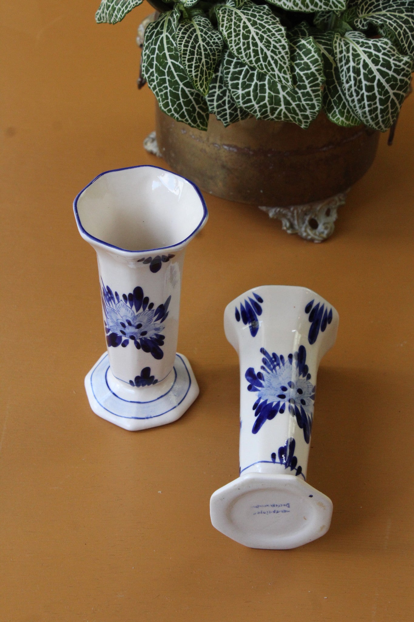 Pair Blue & White Delft Vase - Kernow Furniture