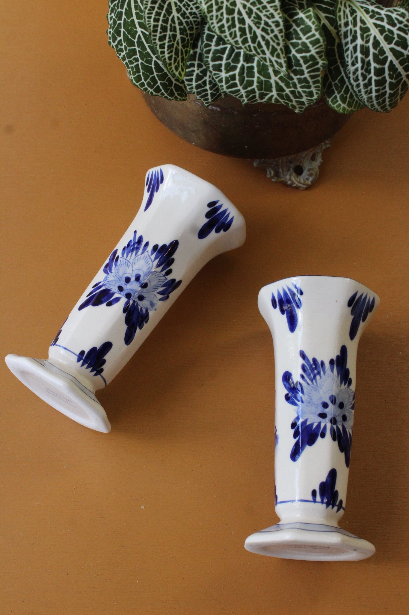 Pair Blue & White Delft Vase - Kernow Furniture