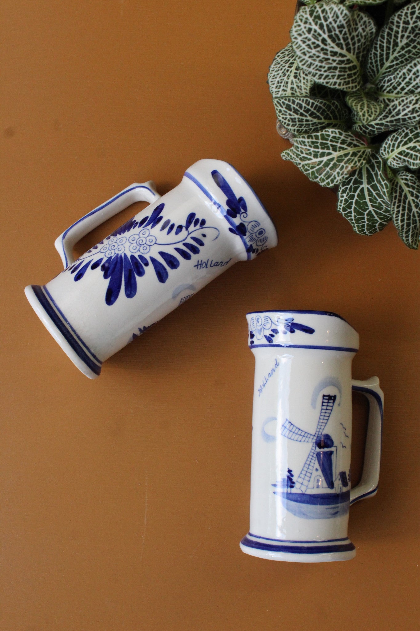 Pair Blue & White Delft Jug Vase - Kernow Furniture