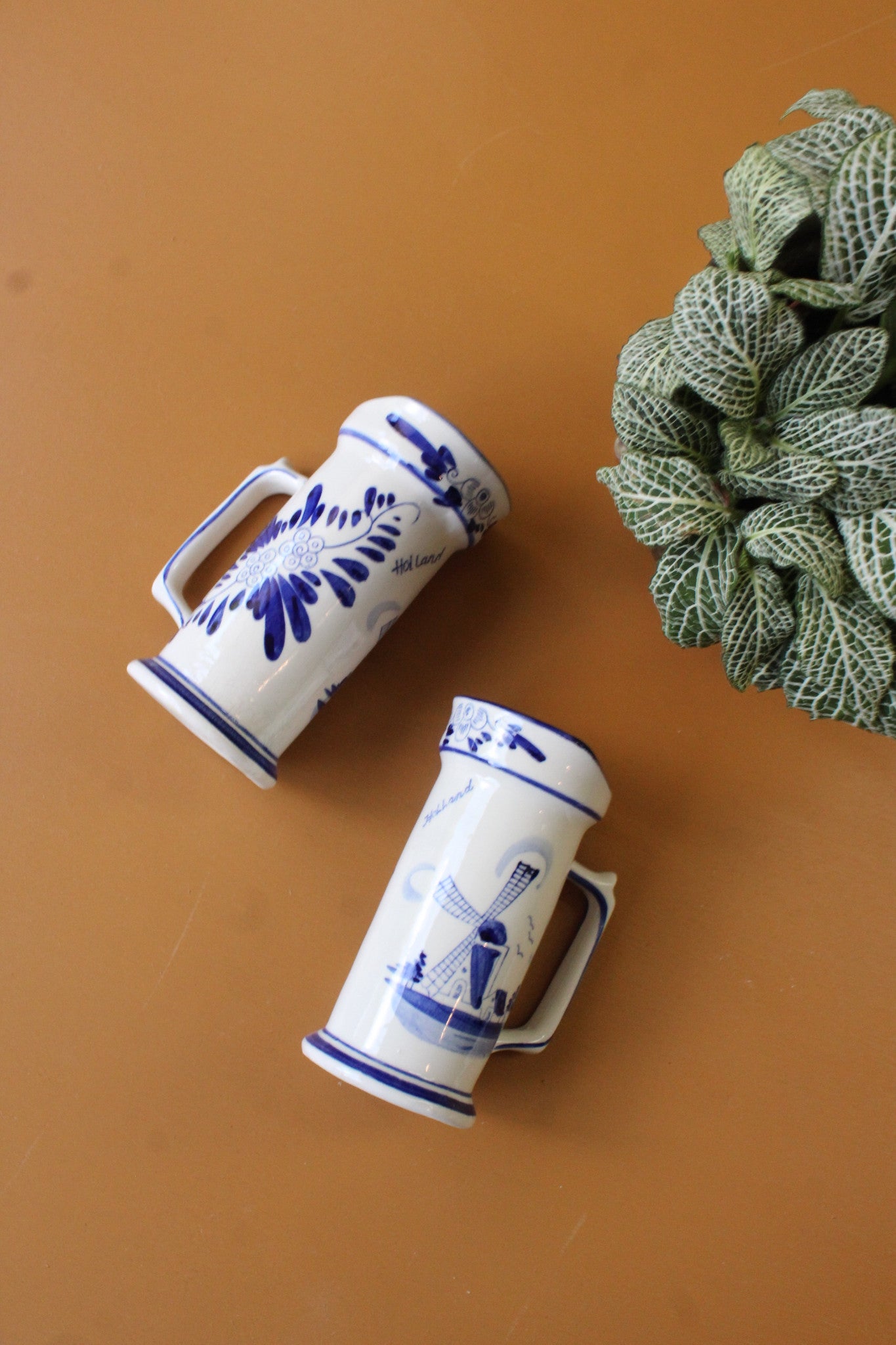 Pair Blue & White Delft Jug Vase - Kernow Furniture