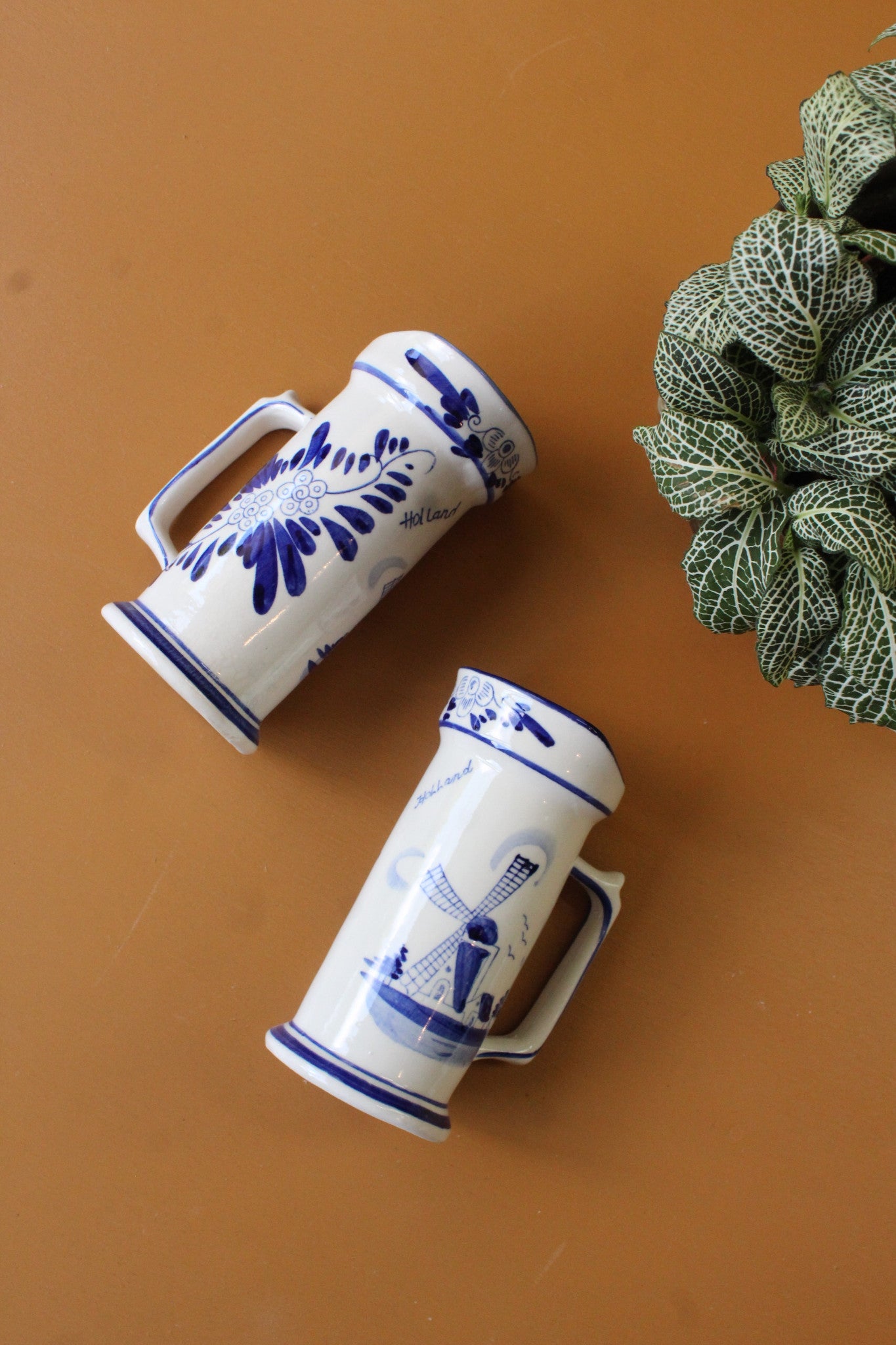 Pair Blue & White Delft Jug Vase - Kernow Furniture