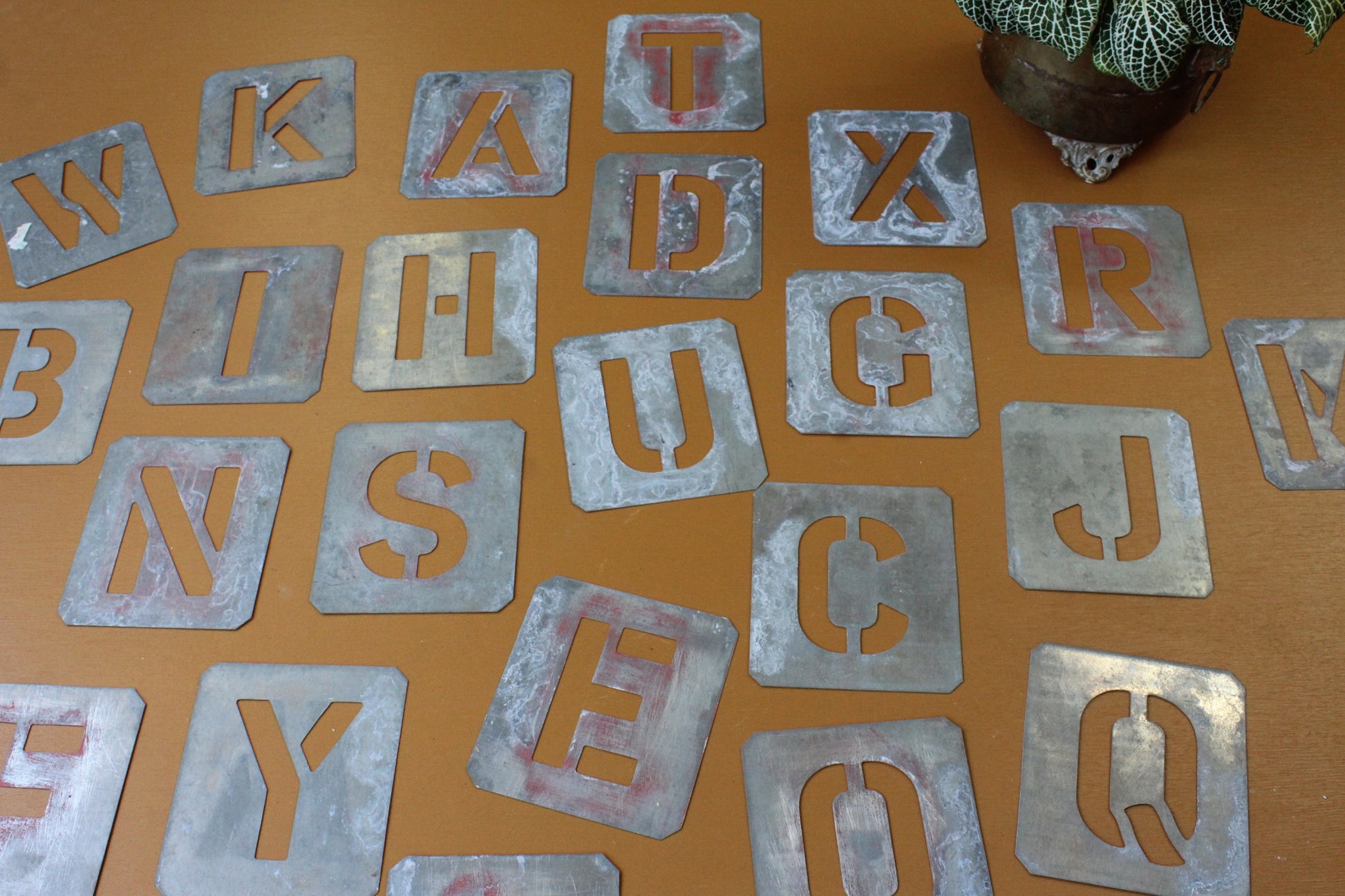 Set Vintage Metal Letter Stencils - Kernow Furniture