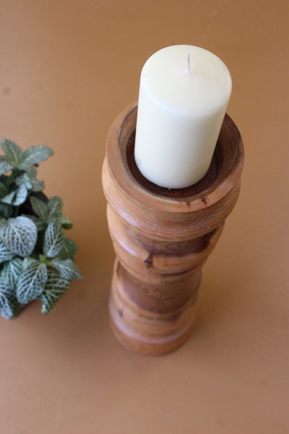 Large Turned Yew Wood Candle Holder - Kernow Furniture