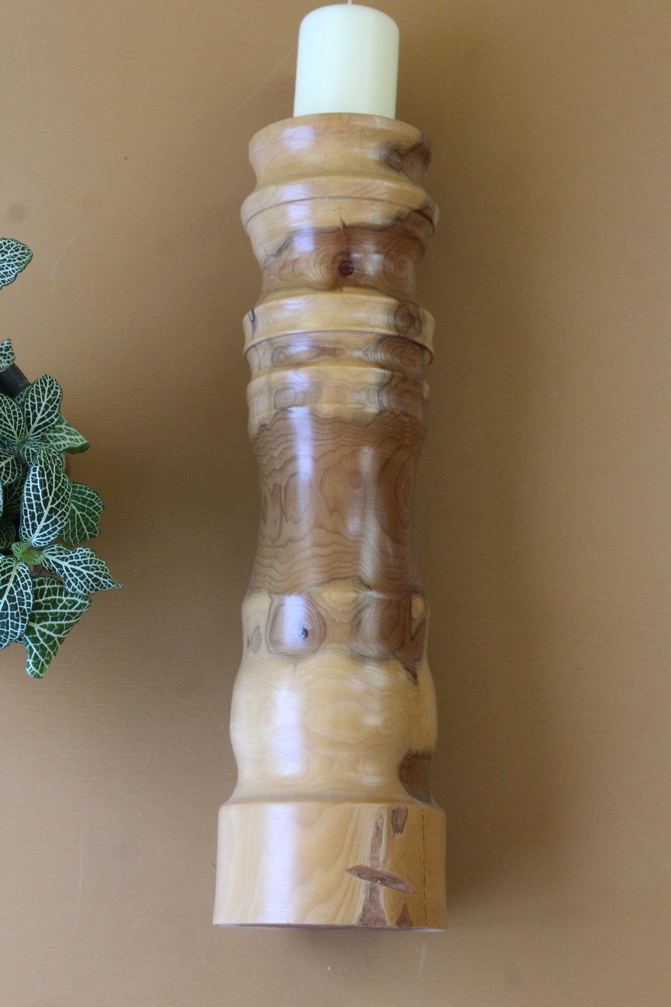 Large Turned Yew Wood Candle Holder - Kernow Furniture