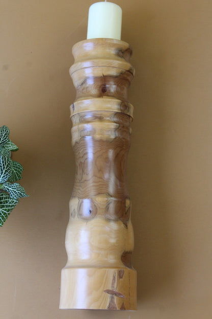 Large Turned Yew Wood Candle Holder - Kernow Furniture