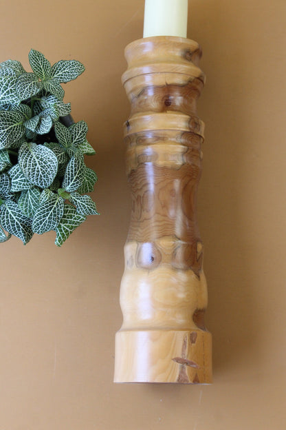 Large Turned Yew Wood Candle Holder - Kernow Furniture