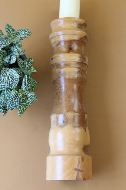 Large Turned Yew Wood Candle Holder - Kernow Furniture