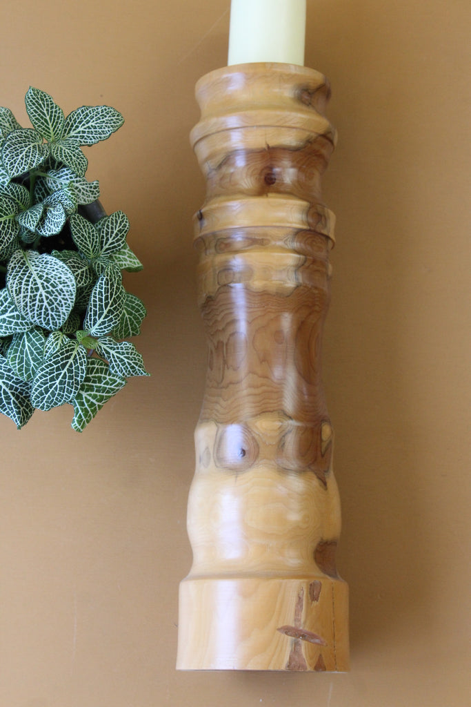 Large Turned Yew Wood Candle Holder - Kernow Furniture