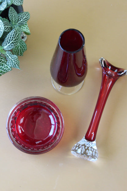 Retro Red Glass - 3 Pieces - Kernow Furniture