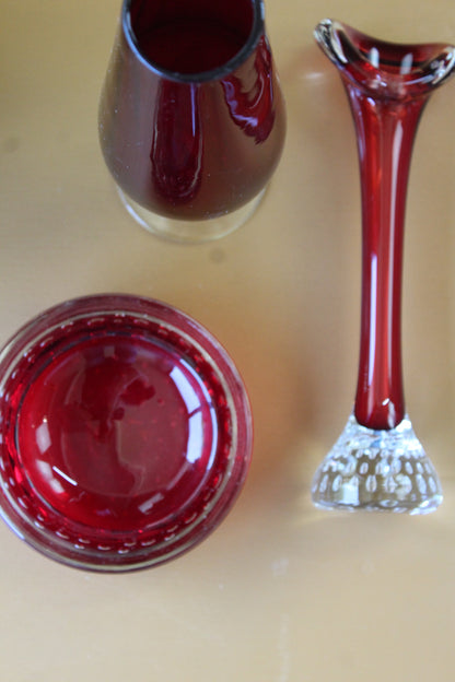 Retro Red Glass - 3 Pieces - Kernow Furniture