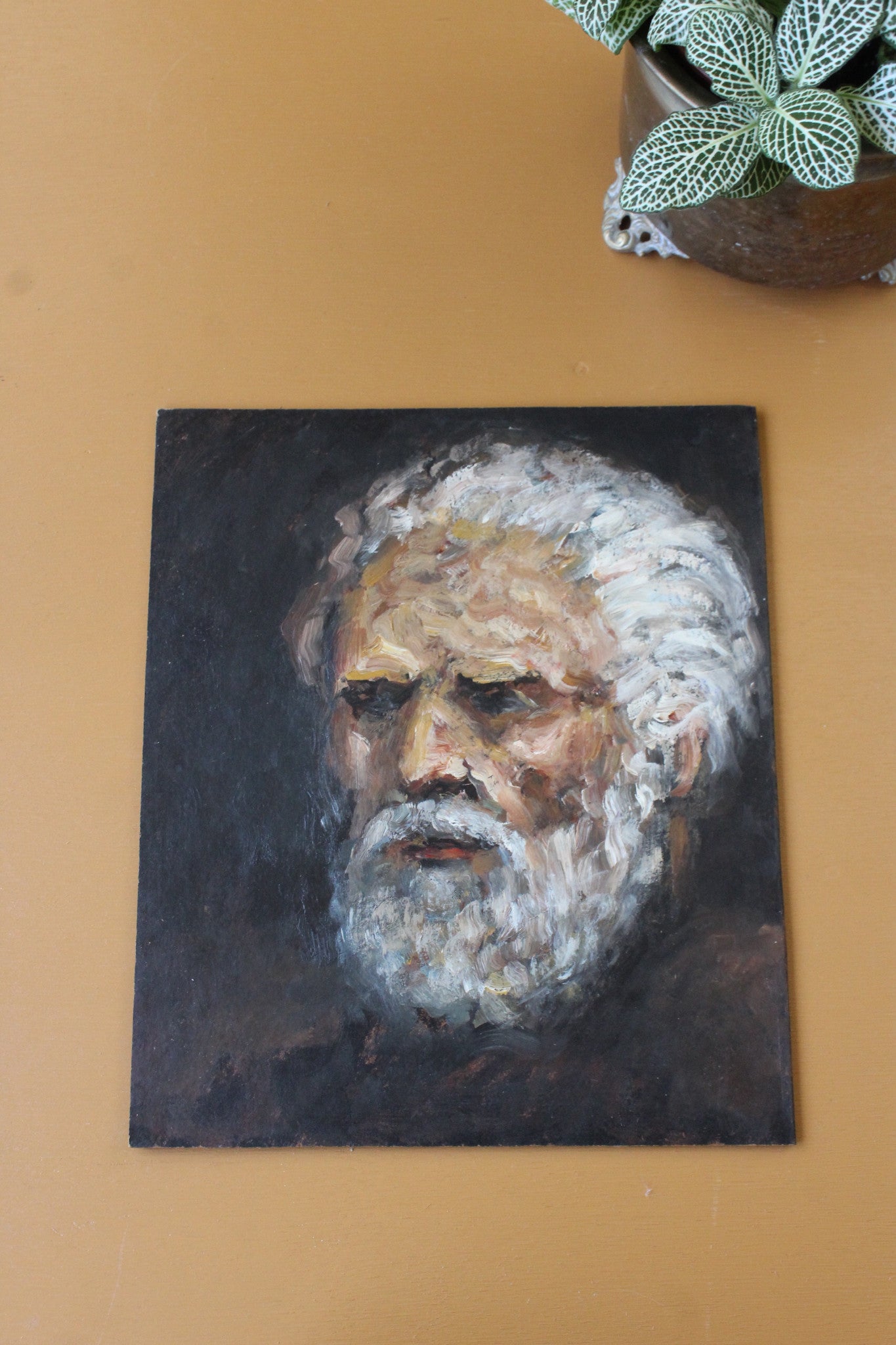 Oil On Board Portrait of Old Man Unframed - Kernow Furniture