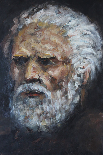 Oil On Board Portrait of Old Man Unframed - Kernow Furniture