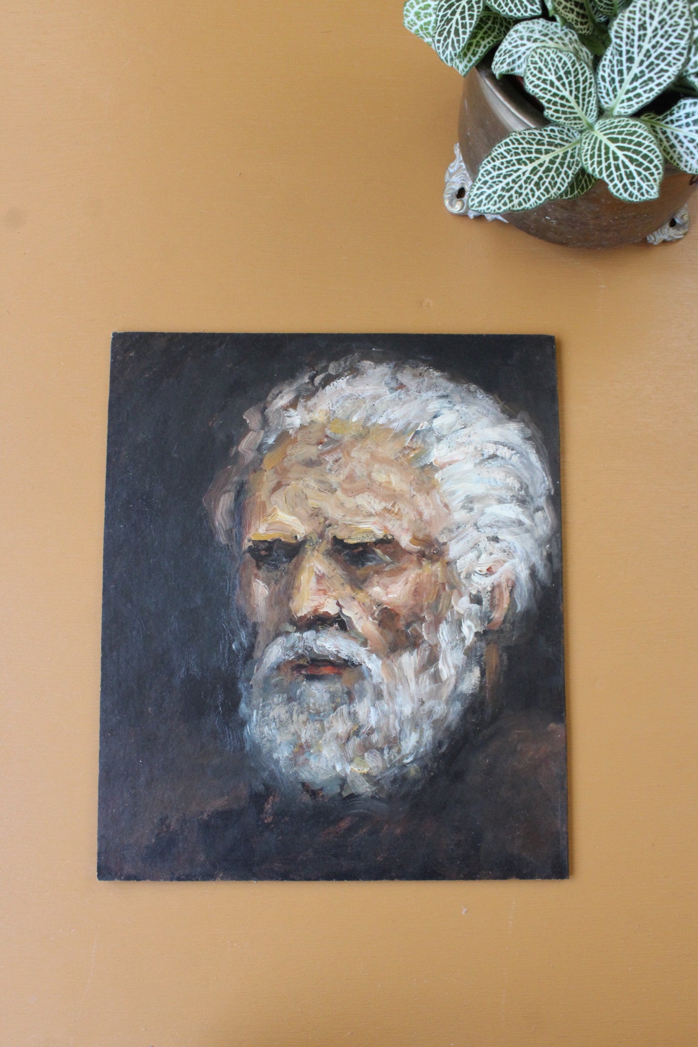 Oil On Board Portrait of Old Man Unframed - Kernow Furniture