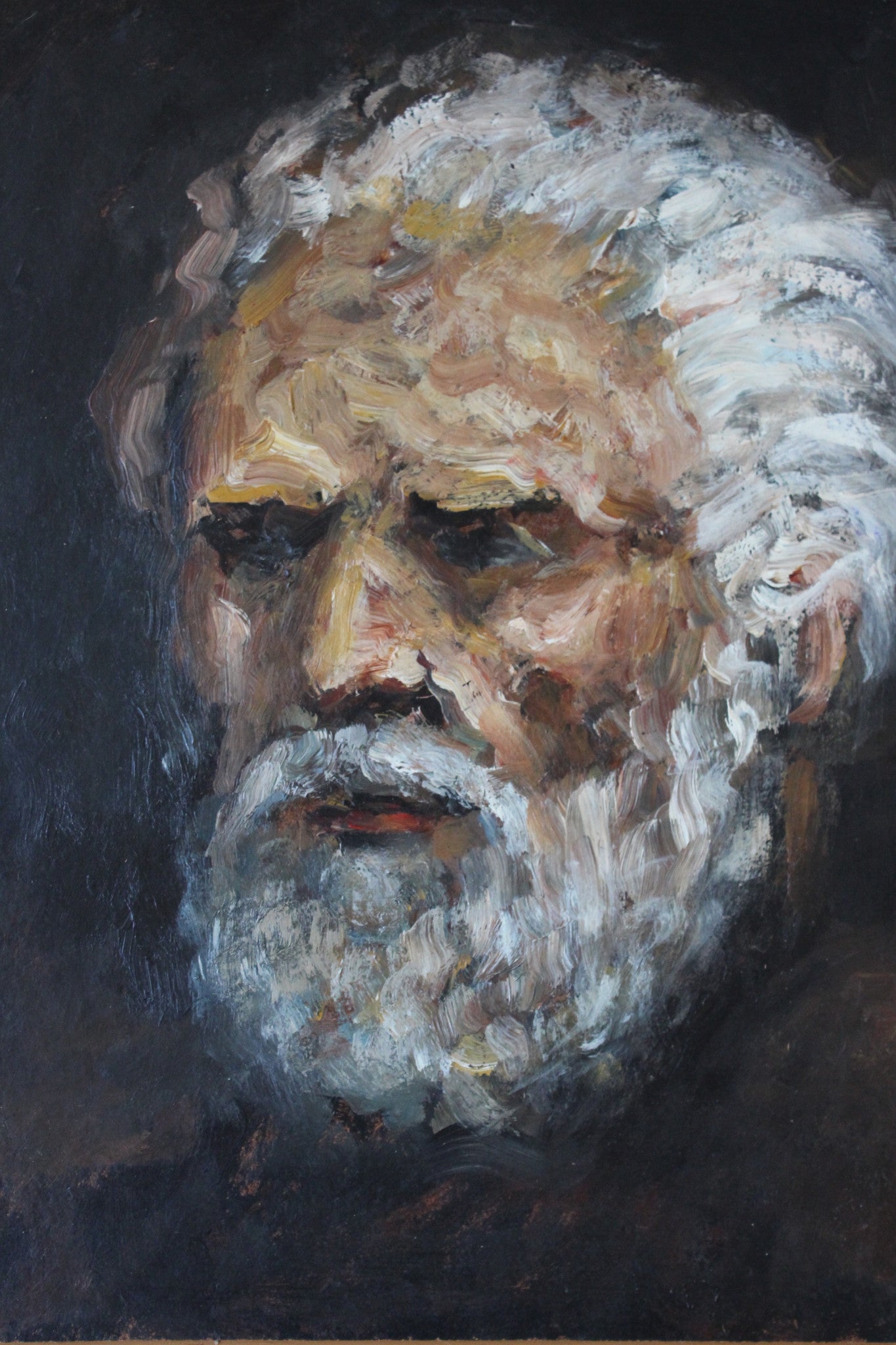 Oil On Board Portrait of Old Man Unframed - Kernow Furniture