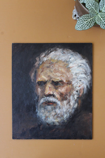 Oil On Board Portrait of Old Man Unframed - Kernow Furniture