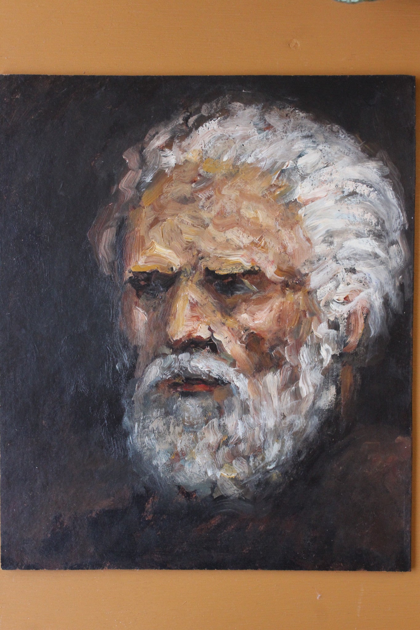 Oil On Board Portrait of Old Man Unframed - Kernow Furniture