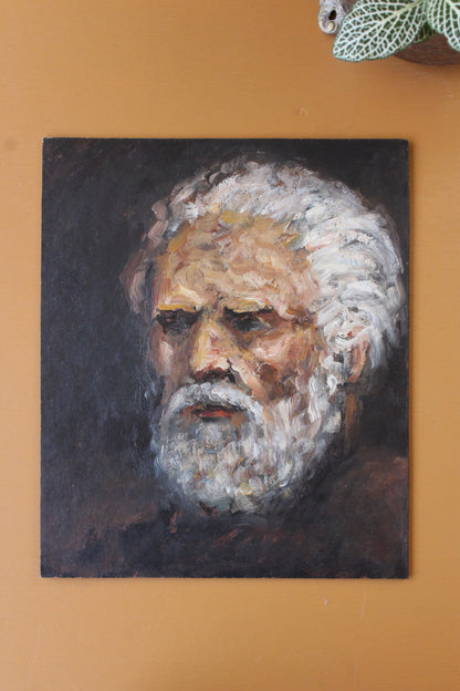 Oil On Board Portrait of Old Man Unframed - Kernow Furniture