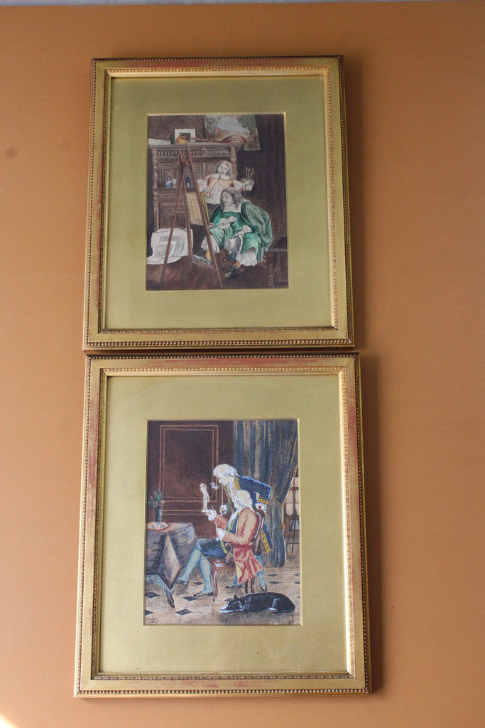 Pair Antique Watercolours - R Hall - Connoisseurs - Kernow Furniture