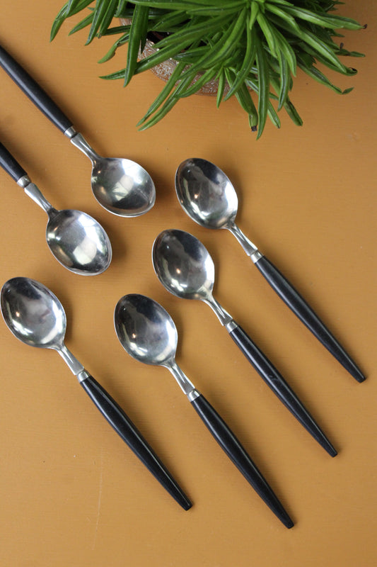 Set 6 Retro Black Handle Spoons - Kernow Furniture