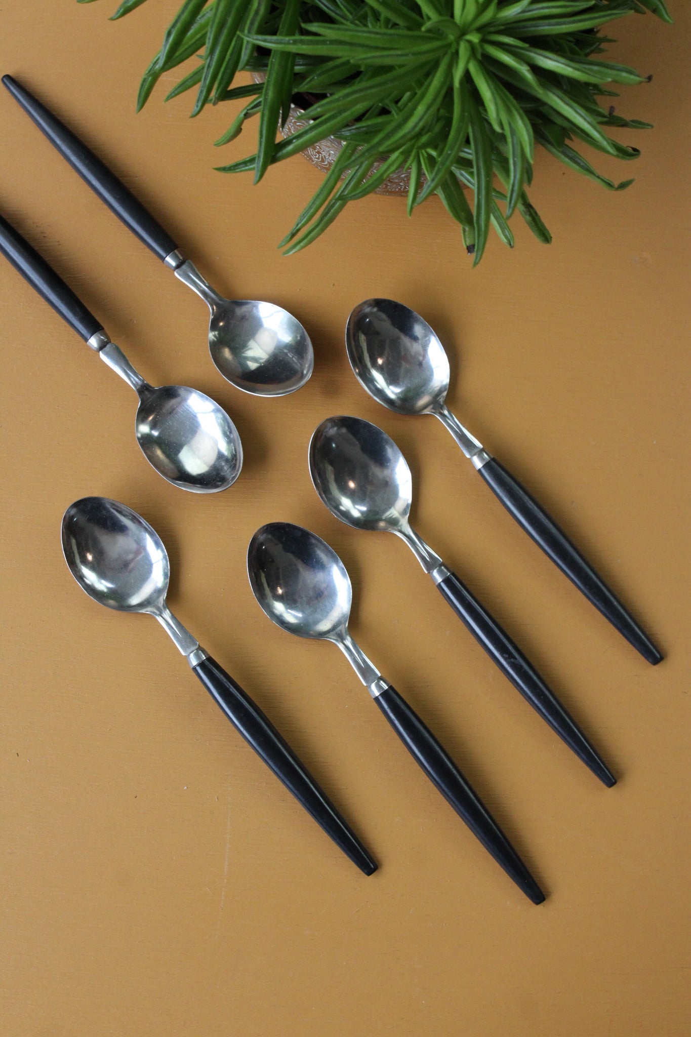 Set 6 Retro Black Handle Spoons - Kernow Furniture