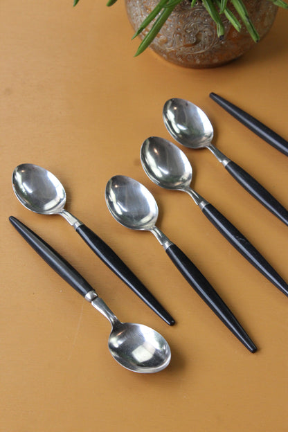 Set 6 Retro Black Handle Spoons - Kernow Furniture