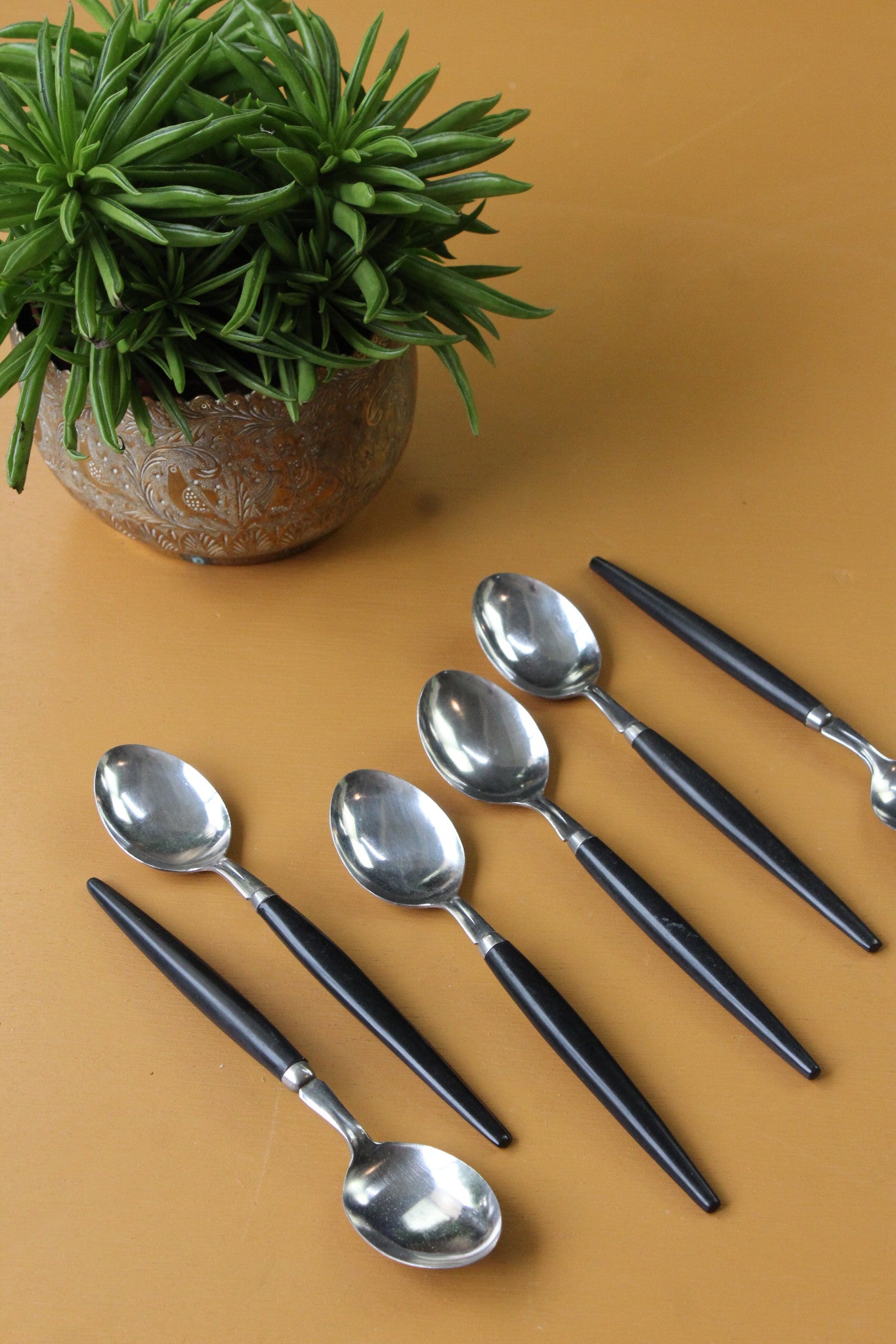 Set 6 Retro Black Handle Spoons - Kernow Furniture