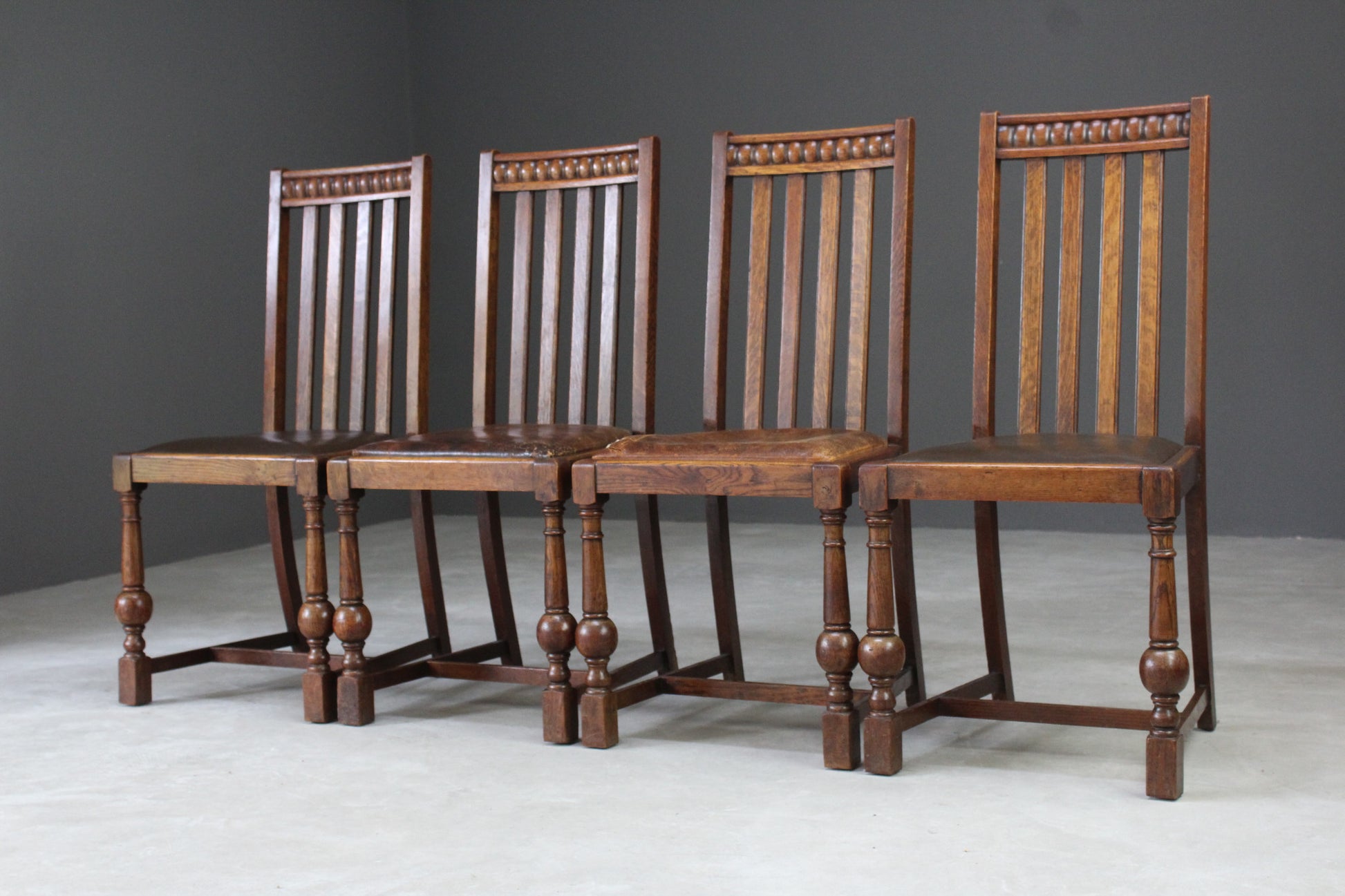 Set 4 Early 20th Century Oak Dining Chairs - Kernow Furniture