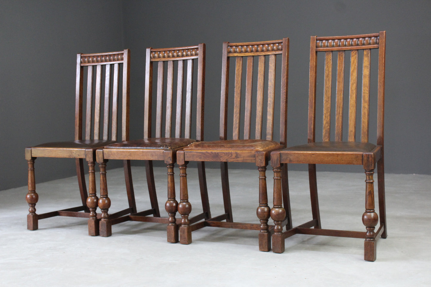 Set 4 Early 20th Century Oak Dining Chairs - Kernow Furniture