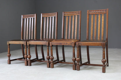 Set 4 Early 20th Century Oak Dining Chairs - Kernow Furniture