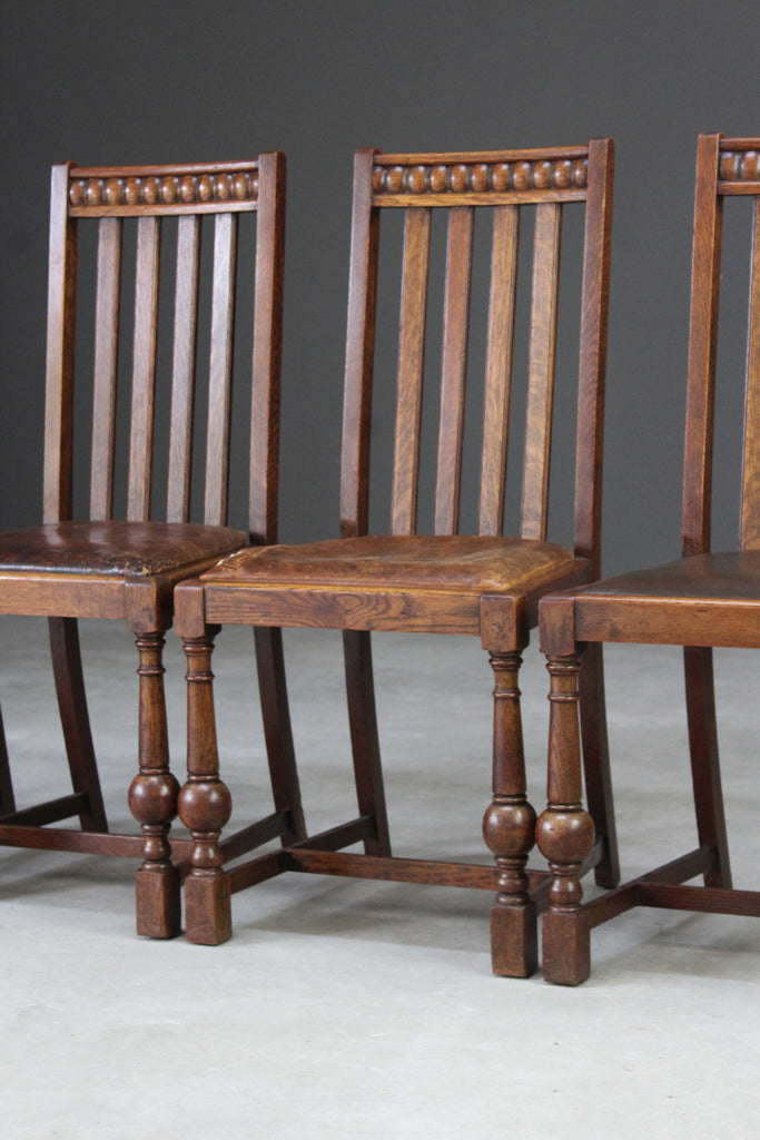 Set 4 Early 20th Century Oak Dining Chairs - Kernow Furniture