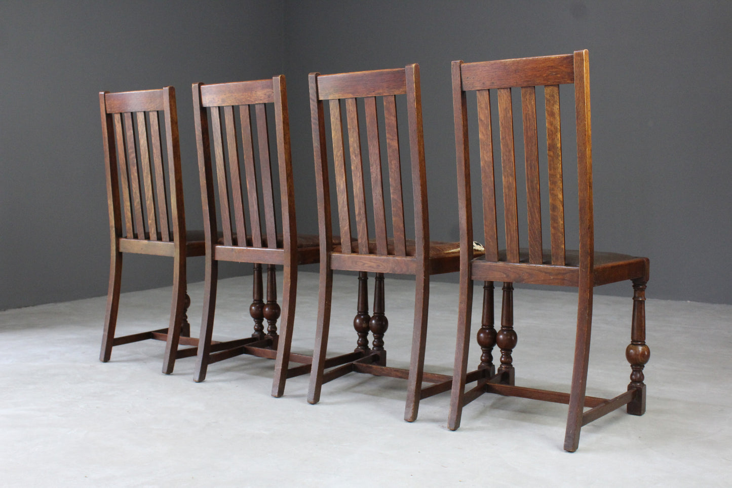 Set 4 Early 20th Century Oak Dining Chairs - Kernow Furniture