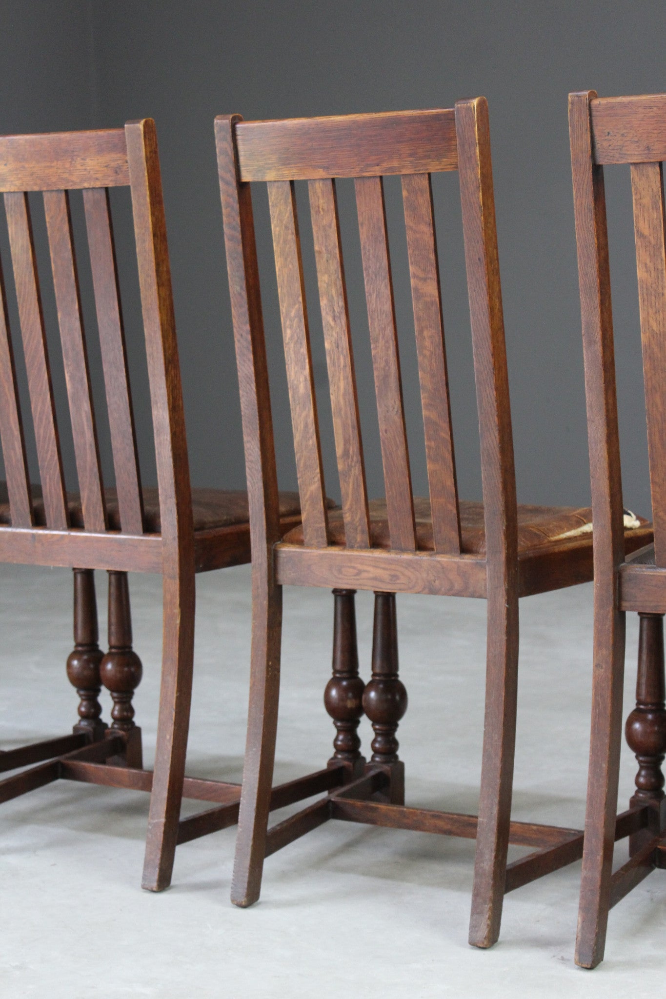 Set 4 Early 20th Century Oak Dining Chairs - Kernow Furniture