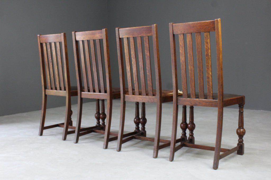 Set 4 Early 20th Century Oak Dining Chairs - Kernow Furniture