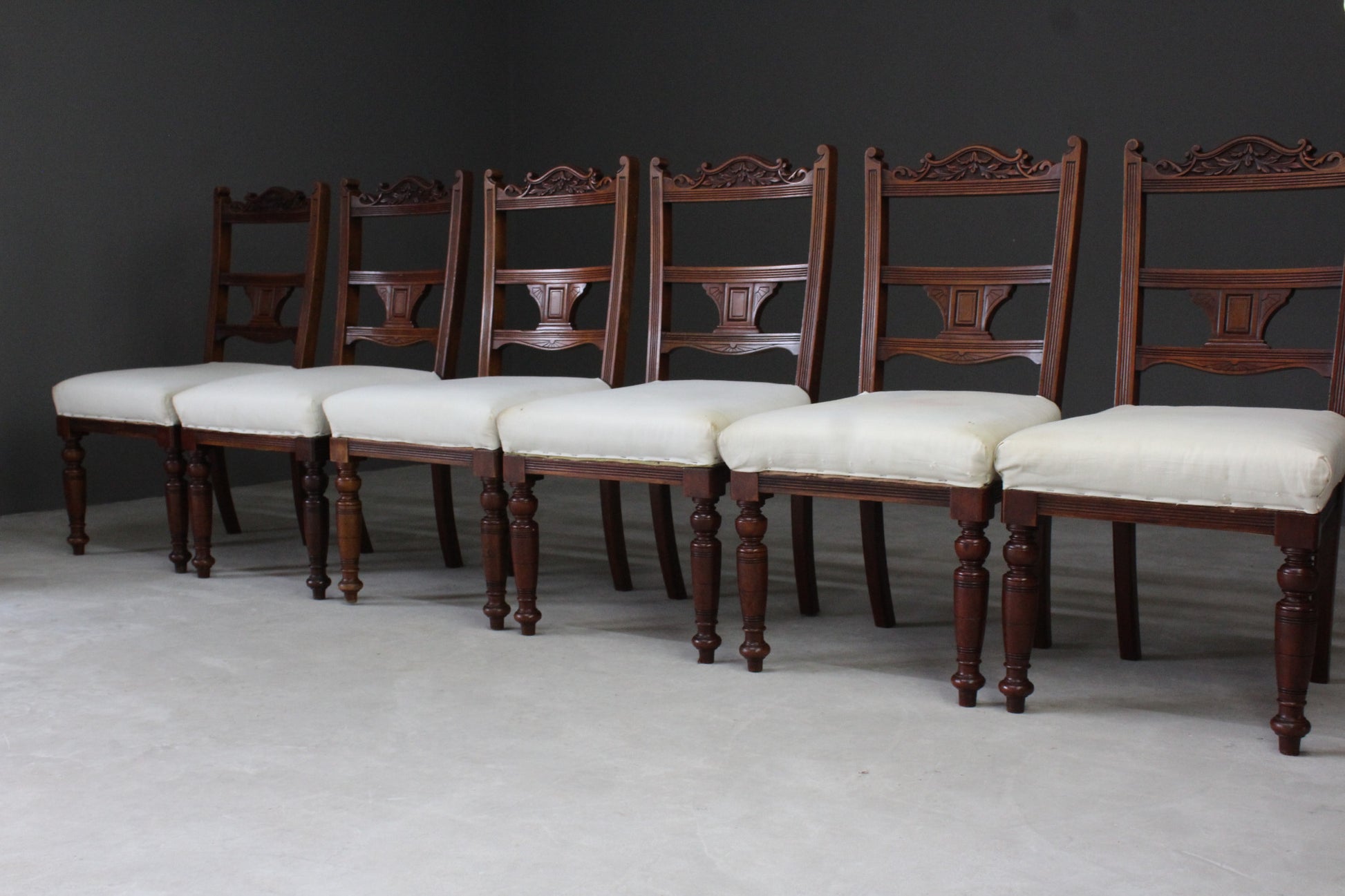 Set 6 Victorian Walnut Dining Chairs - Kernow Furniture