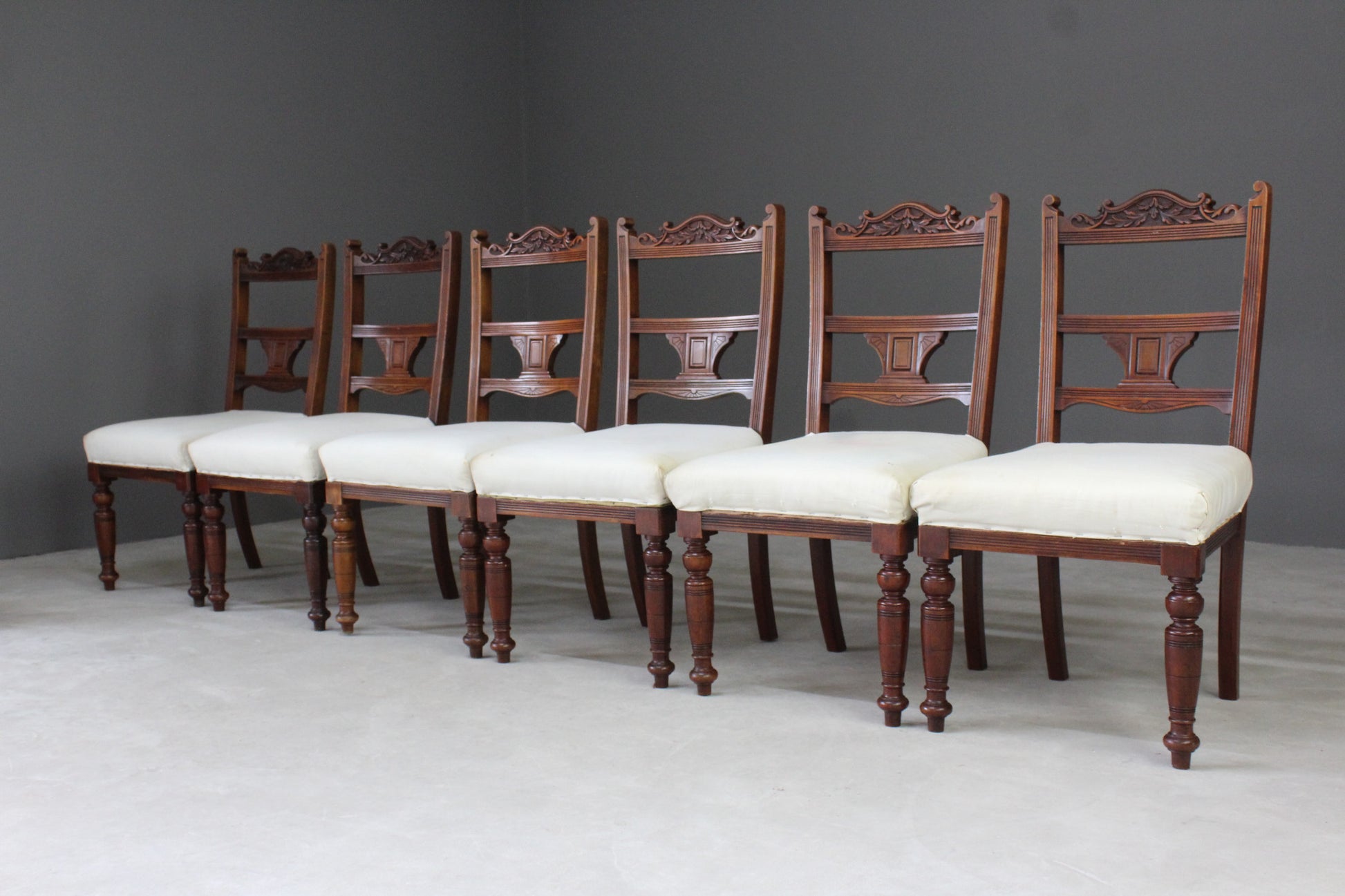 Set 6 Victorian Walnut Dining Chairs - Kernow Furniture