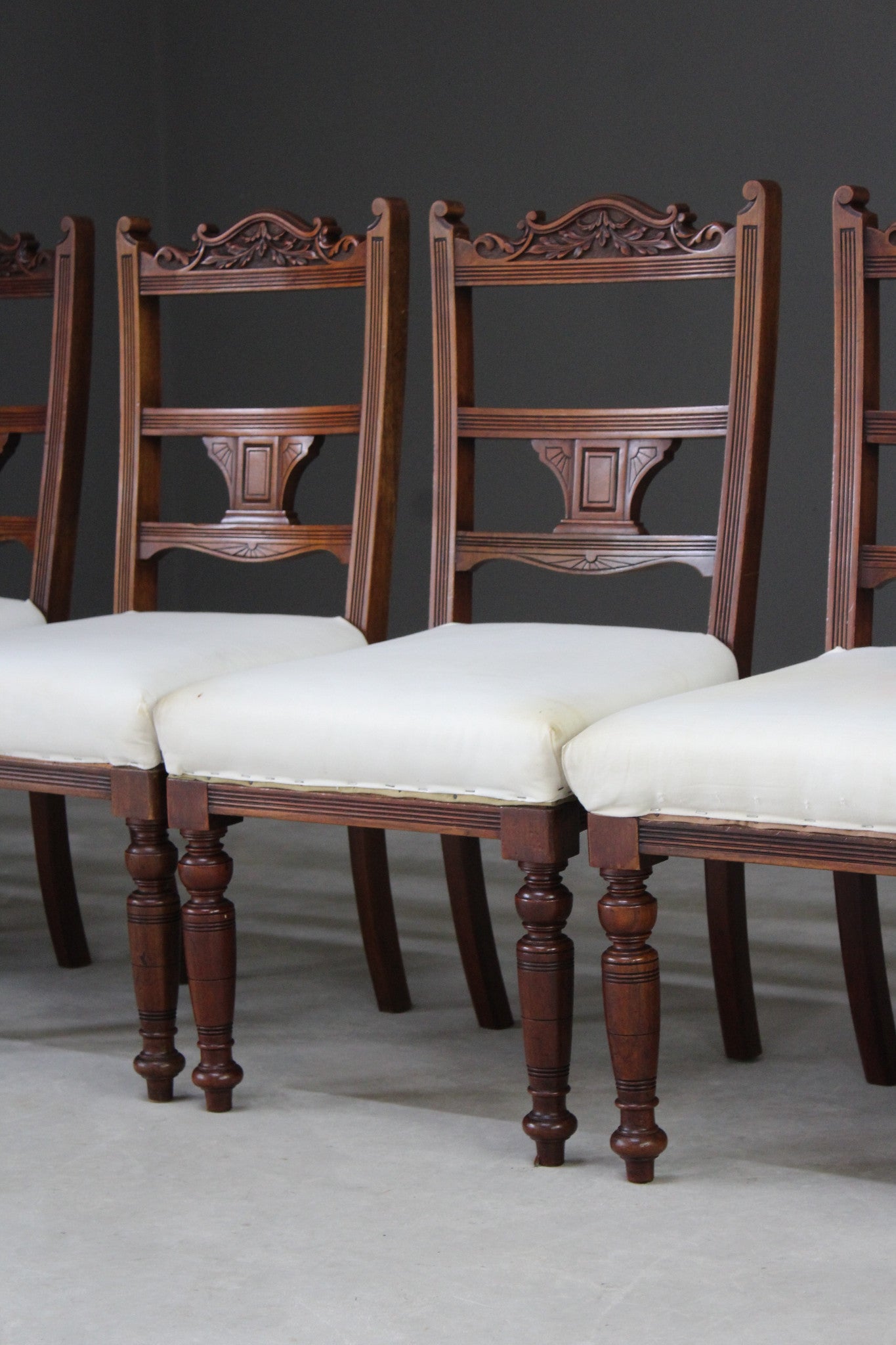 Set 6 Victorian Walnut Dining Chairs - Kernow Furniture