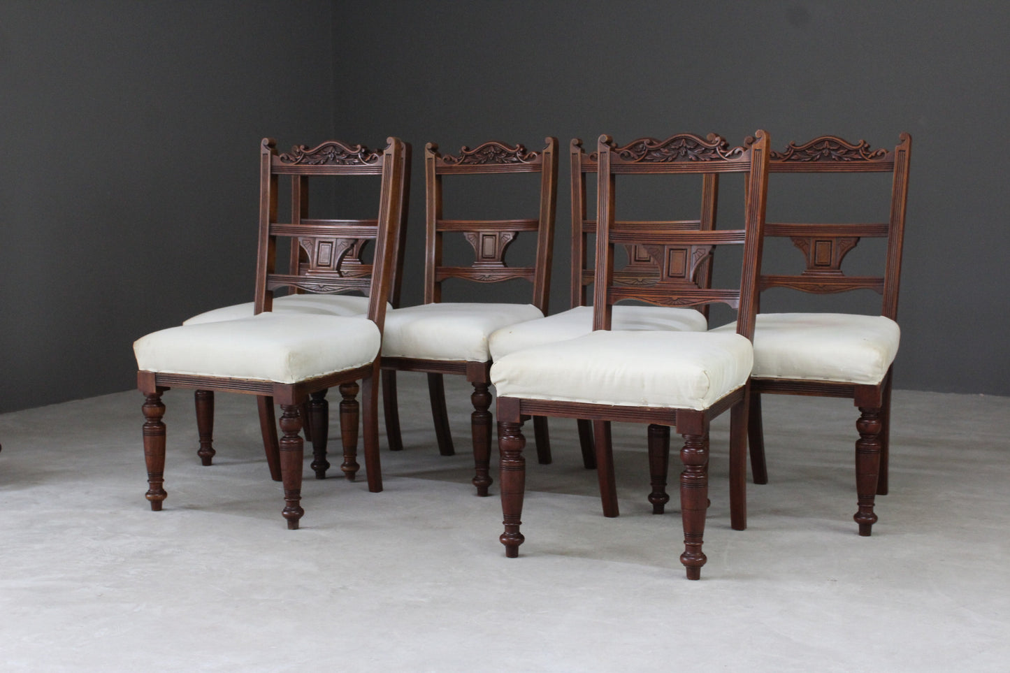 Set 6 Victorian Walnut Dining Chairs - Kernow Furniture