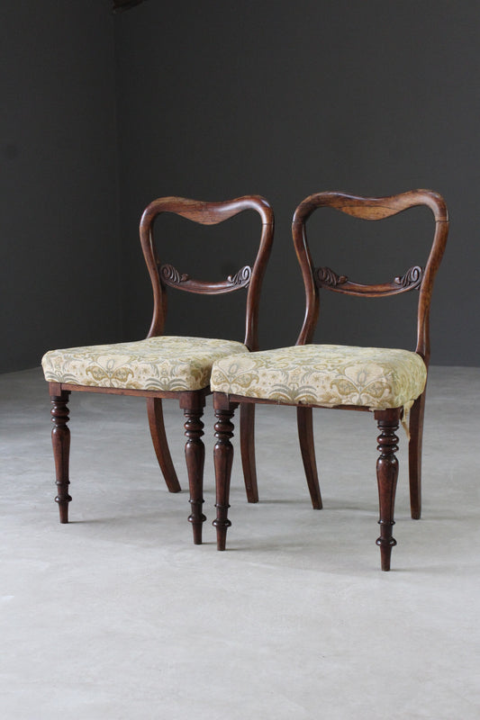 Pair Antique Victorian Rosewood Dining Chairs - Kernow Furniture