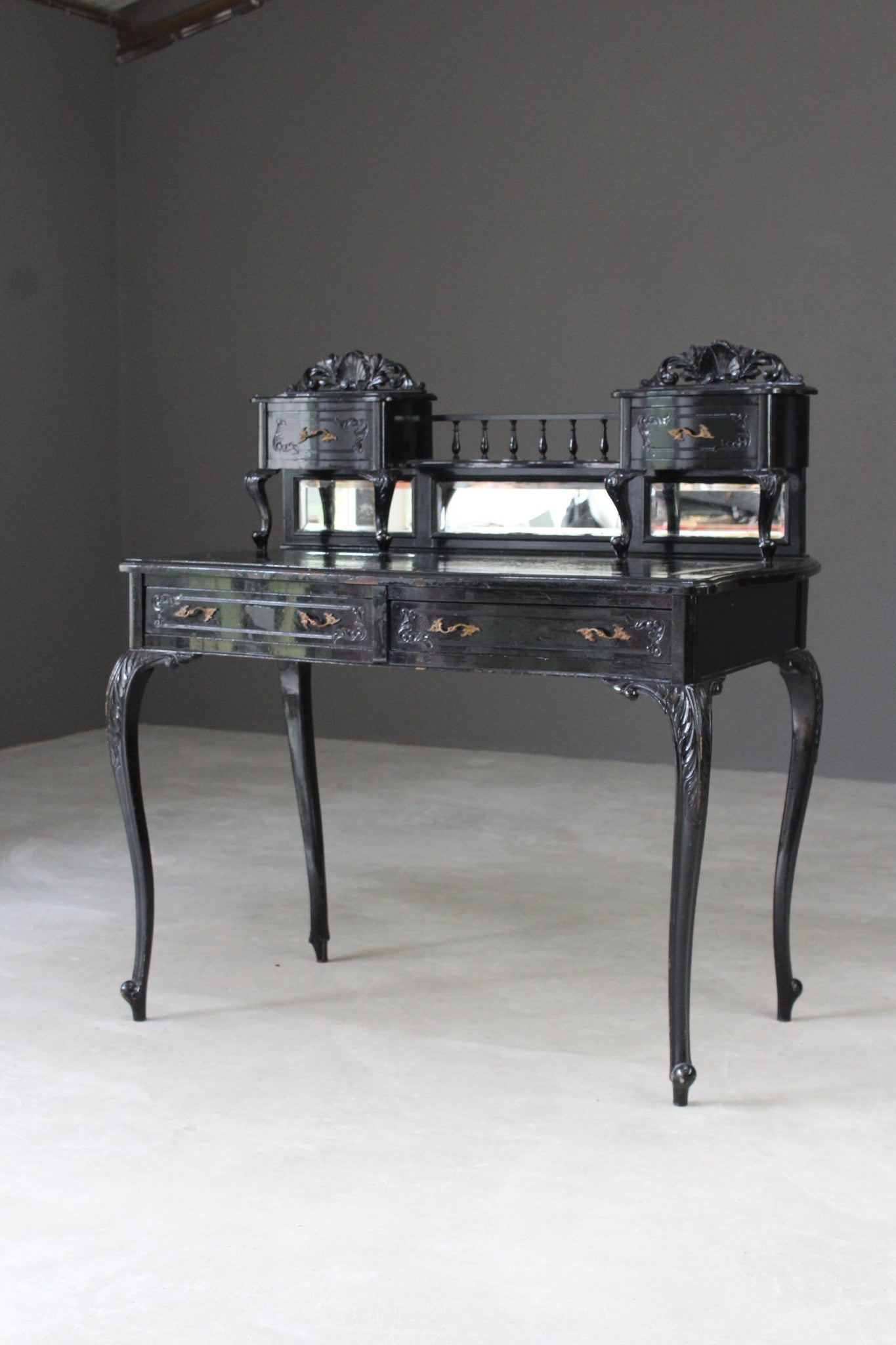 Antique French Black Desk - Kernow Furniture