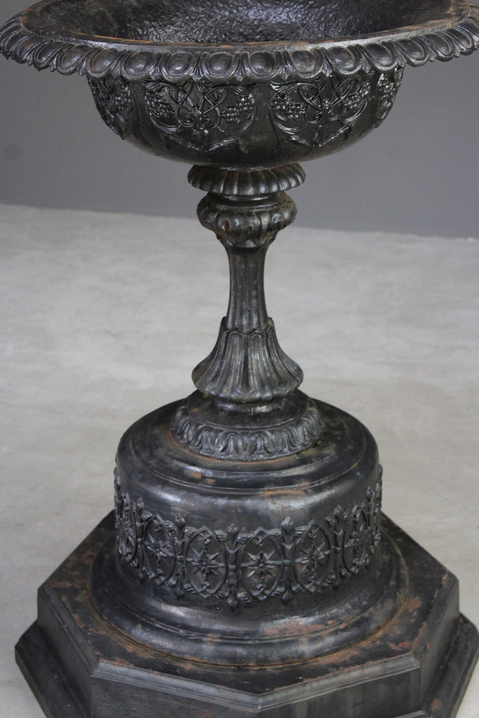 Pair Large Antique Victorian Cast Iron Garden Urns - Kernow Furniture