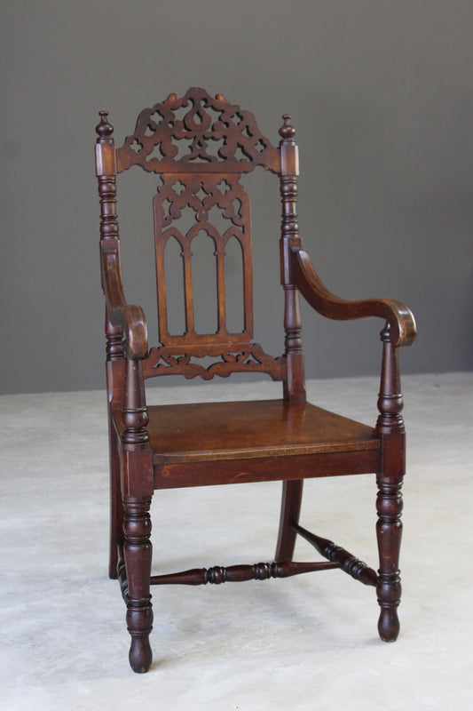 Gothic Style Mahogany Hall Chair - Kernow Furniture