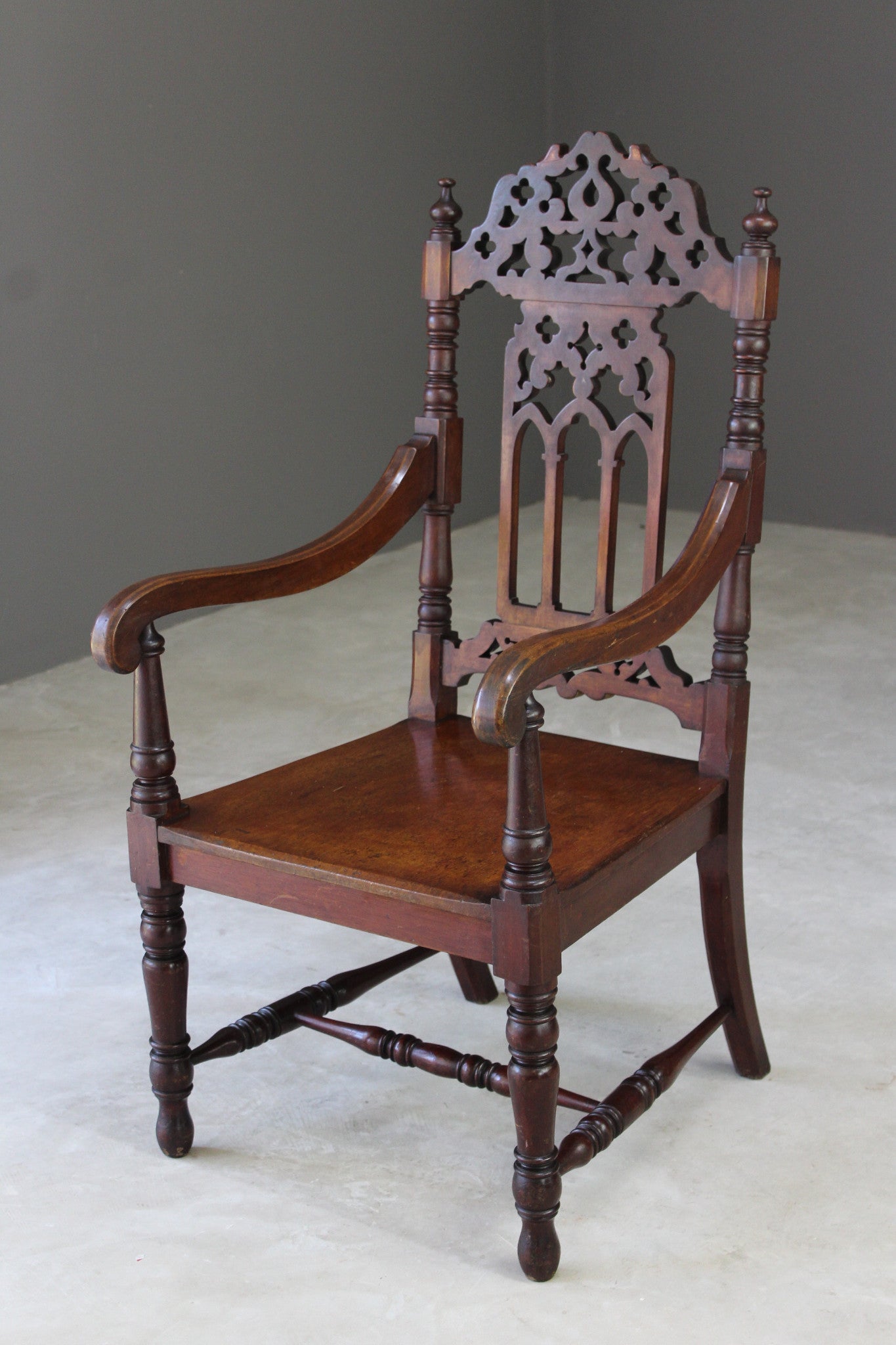 Gothic Style Mahogany Hall Chair - Kernow Furniture