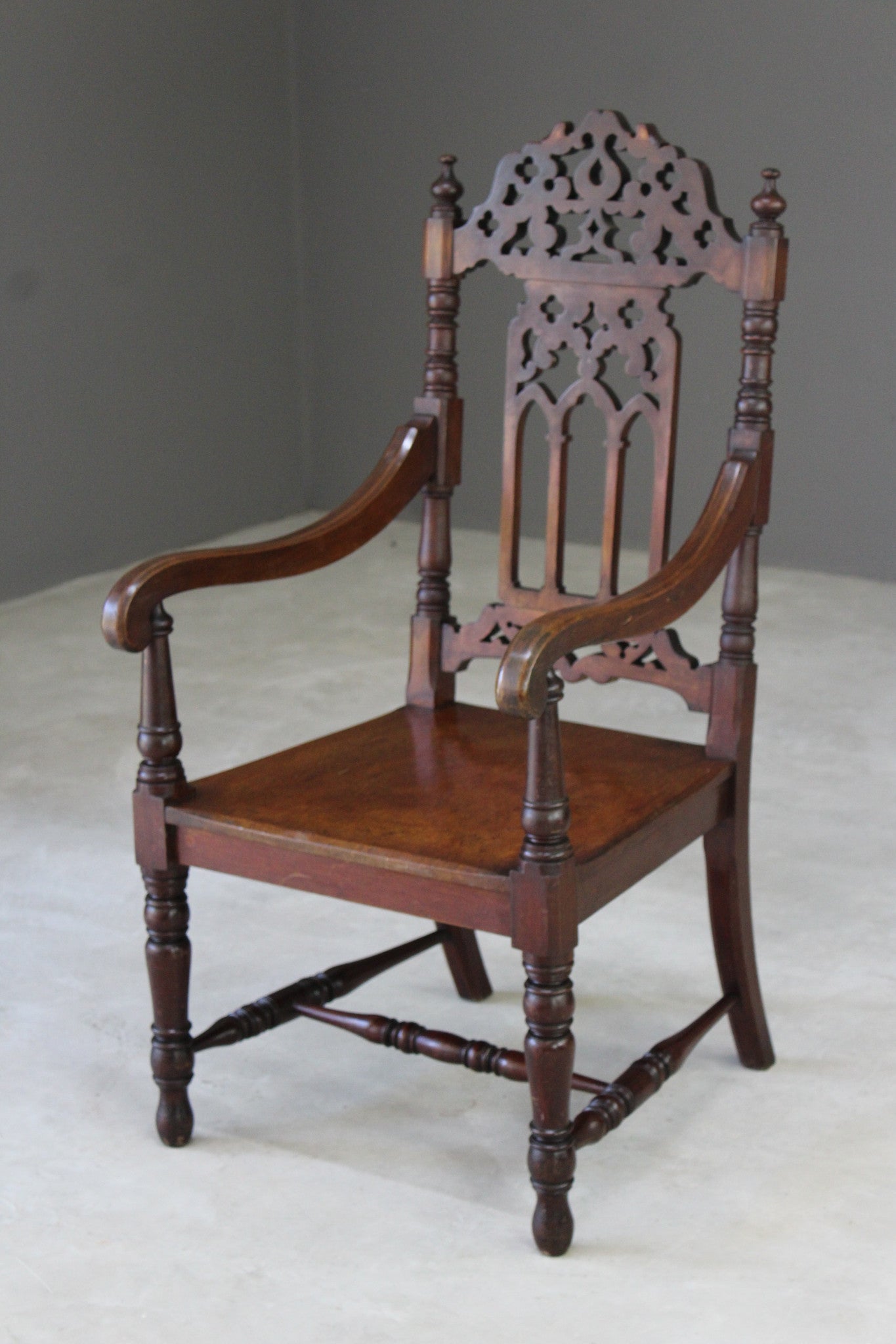 Gothic Style Mahogany Hall Chair - Kernow Furniture