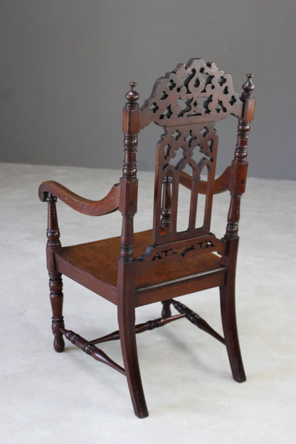 Gothic Style Mahogany Hall Chair - Kernow Furniture