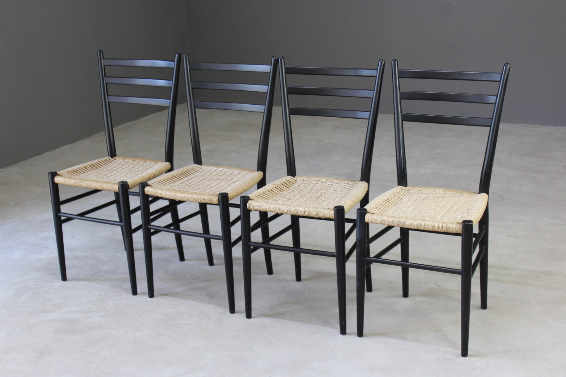 4 Retro Ebonised Frame Dining Chairs - Kernow Furniture